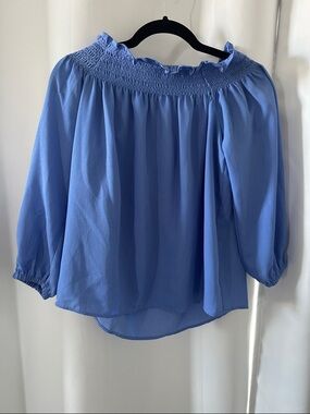 Ann Taylor Periwinkle Off-Shoulder Smocked Neck Blouse